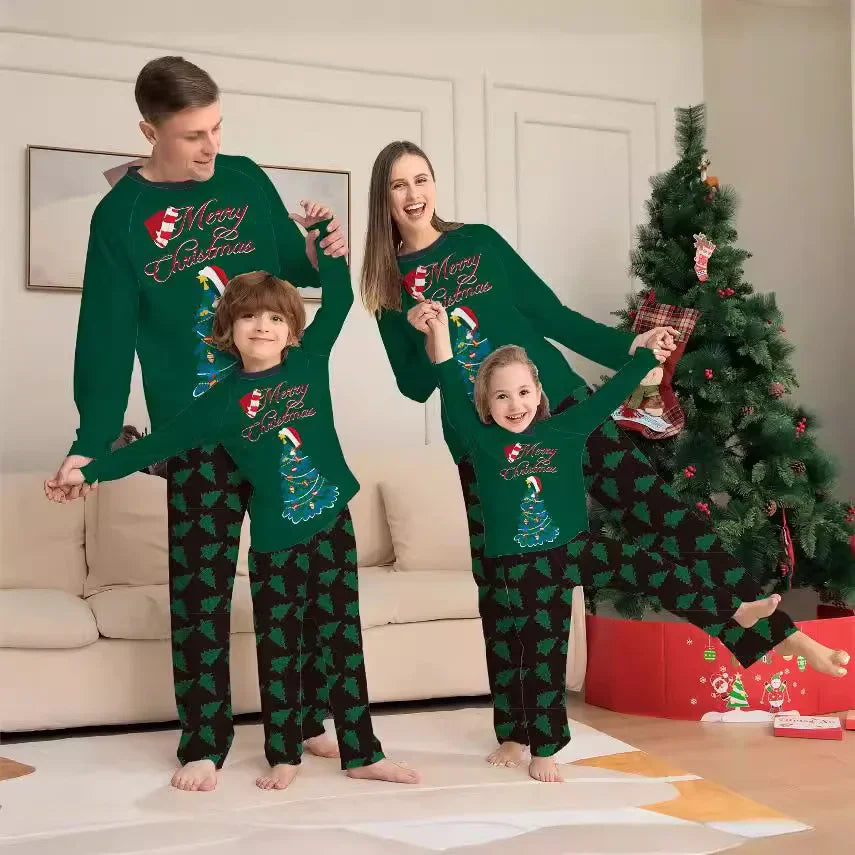 Green Graphic Matching Family Christmas Pyjamas