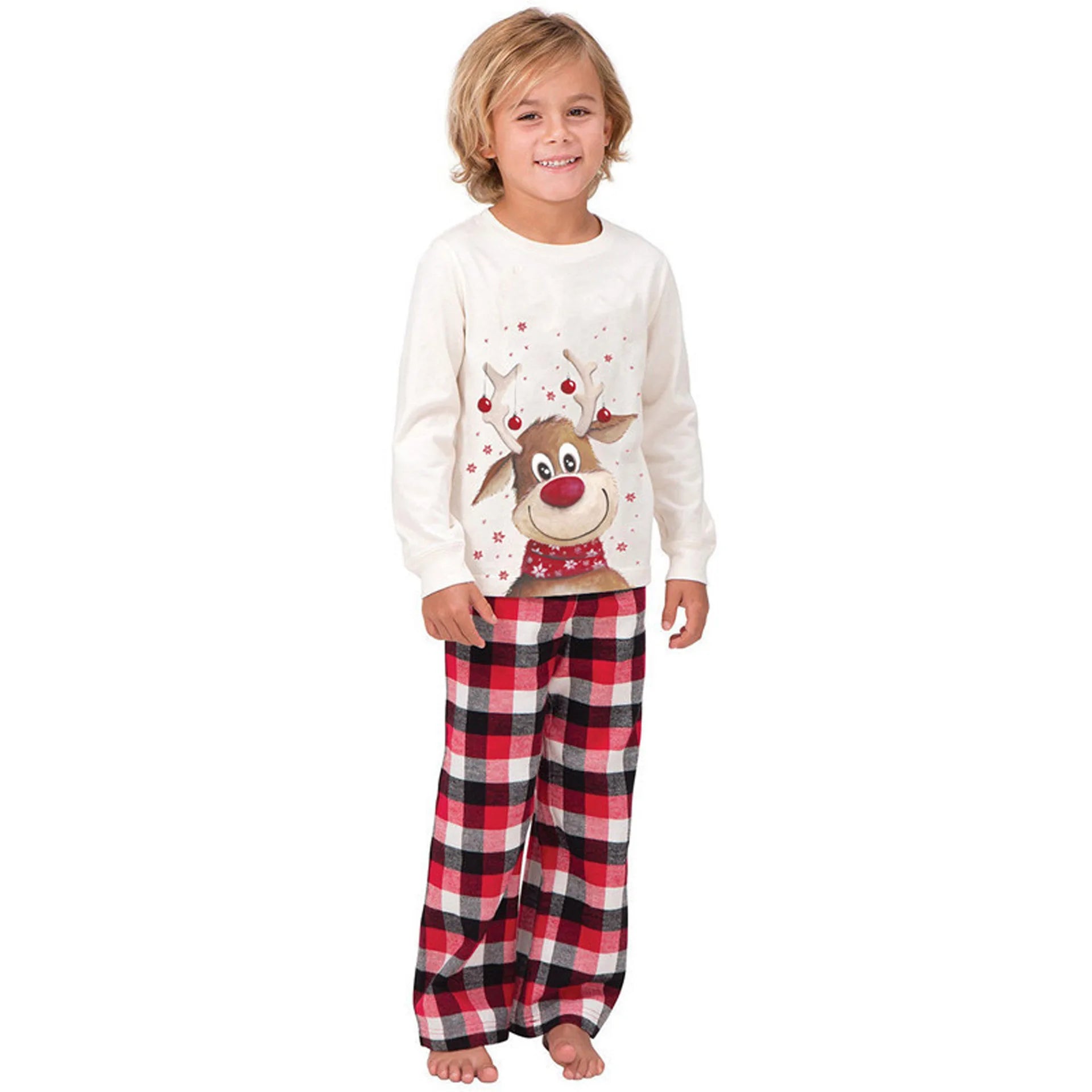 Beige Reindeer PJs Matching Family Christmas Pyjamas