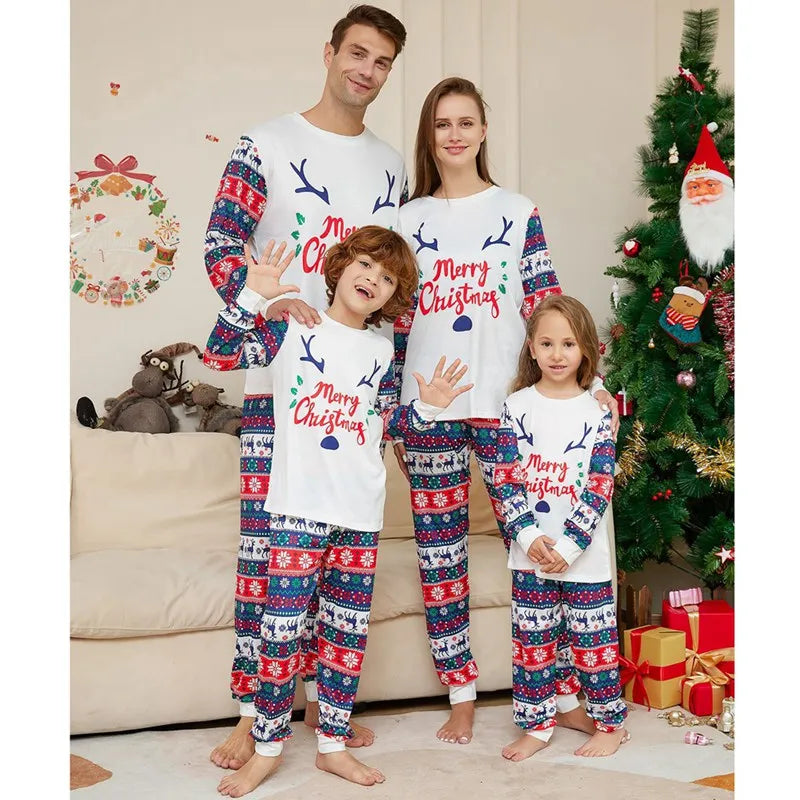 Matching white-themed pajamas for family
