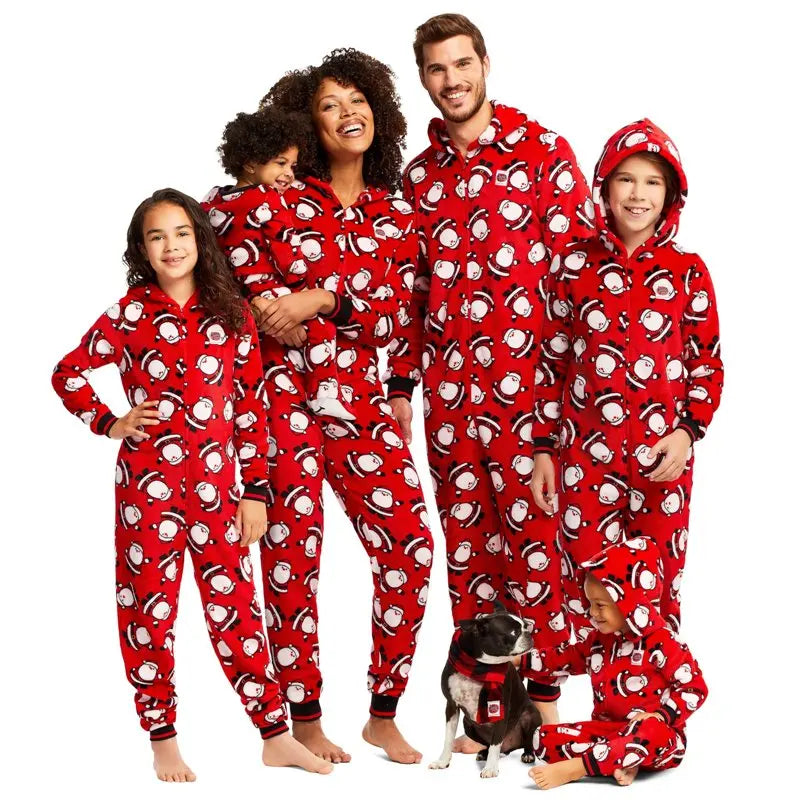 Family bonding in red-themed pajamas
