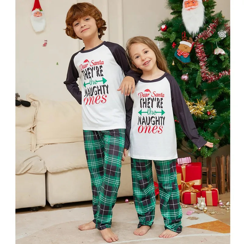 Cozy family Christmas "naughty or nice" lounging wear