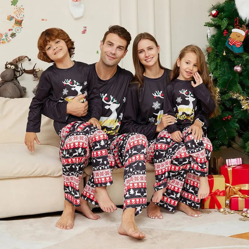Festive "naughty or nice" pajamas for family photos