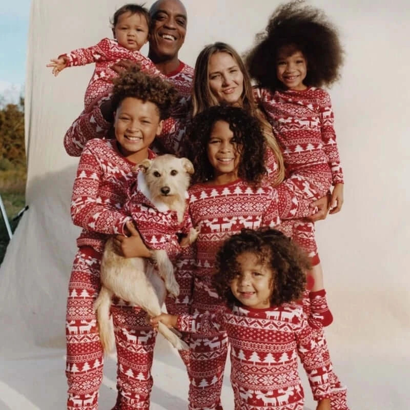 Smiles and laughter in festive family sleep attire