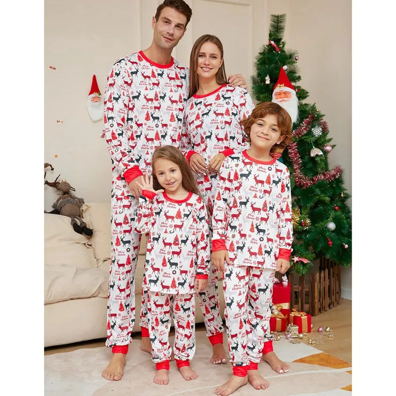 Coordinated family Christmas white pajama set