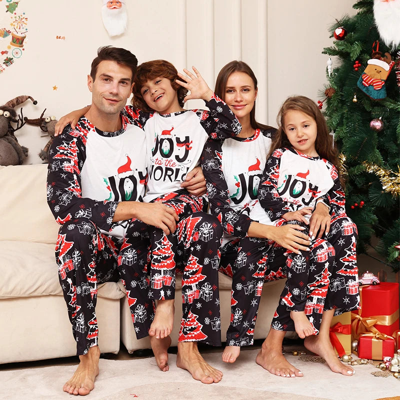 Parents and children in coordinating Christmas PJs