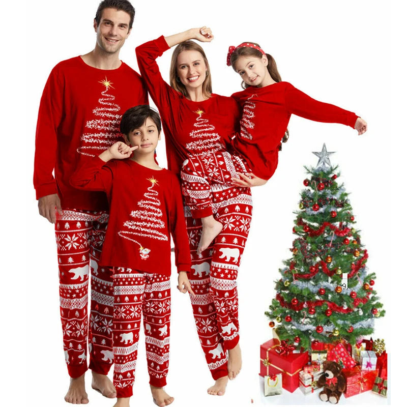 Festive holiday sleepwear adorned with Christmas trees