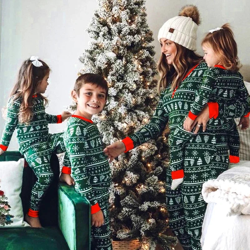 Holiday cheer in family green jammies