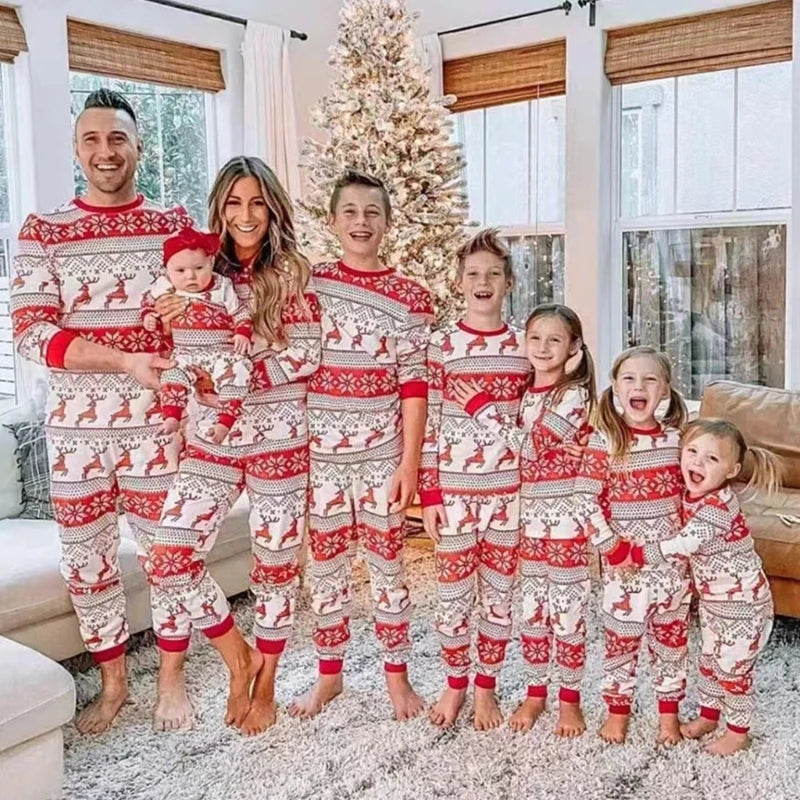 Smiles and laughter in matching family jammies