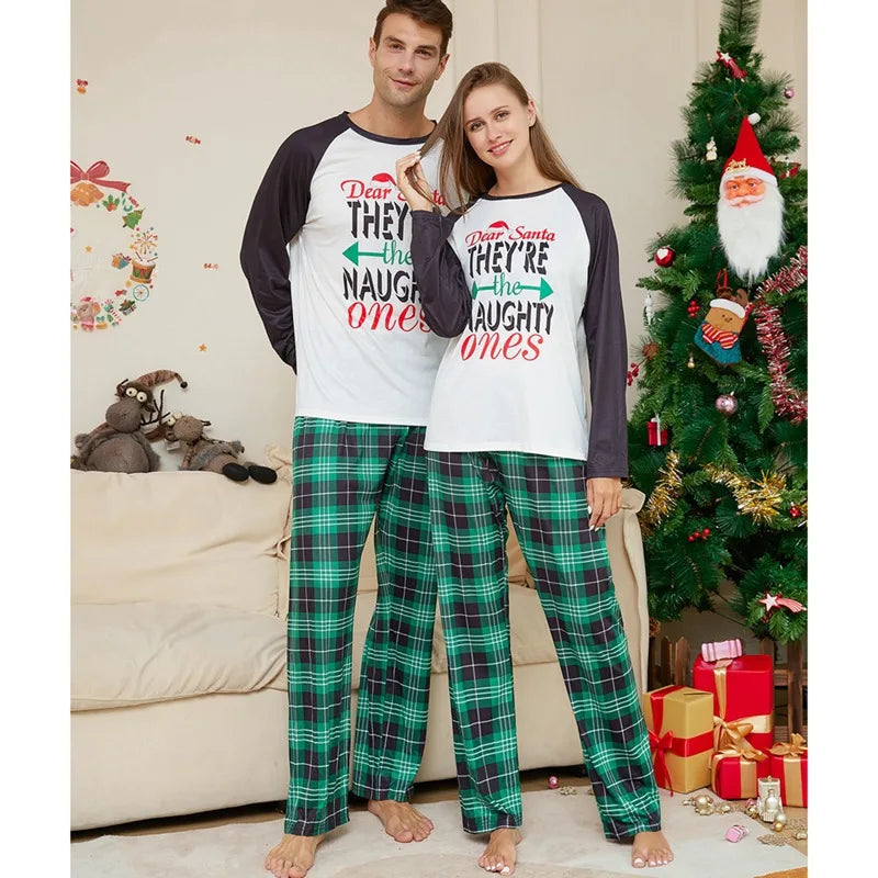 Coordinated "naughty or nice" family pajama set